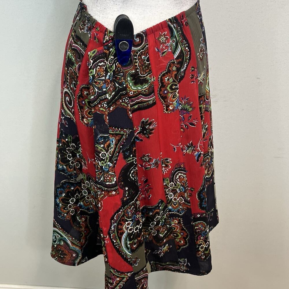 Chico's Skirt size 6/14 16 Black Red Purple Paisley Silk Knee A Line Church - Picture 8 of 9